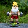 Outdoor Fun Fitness Dumbbell Weightlifting Gnome Courtyard, Lawn, Terrace, Indoor Gnome Statue Decoration
