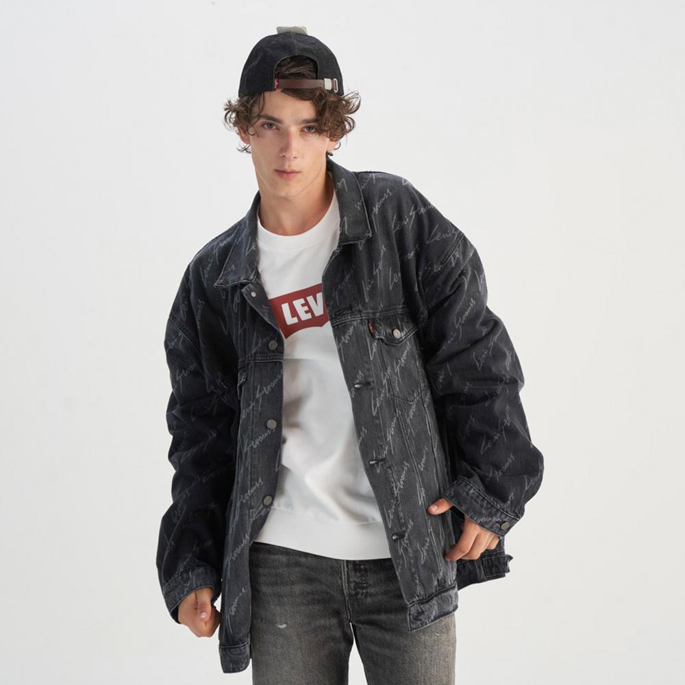 Levis Loose Fit Printed Comfortable Polo Collar Long Sleeve Denim Jacket Men Jackets Black 0016Y-0001