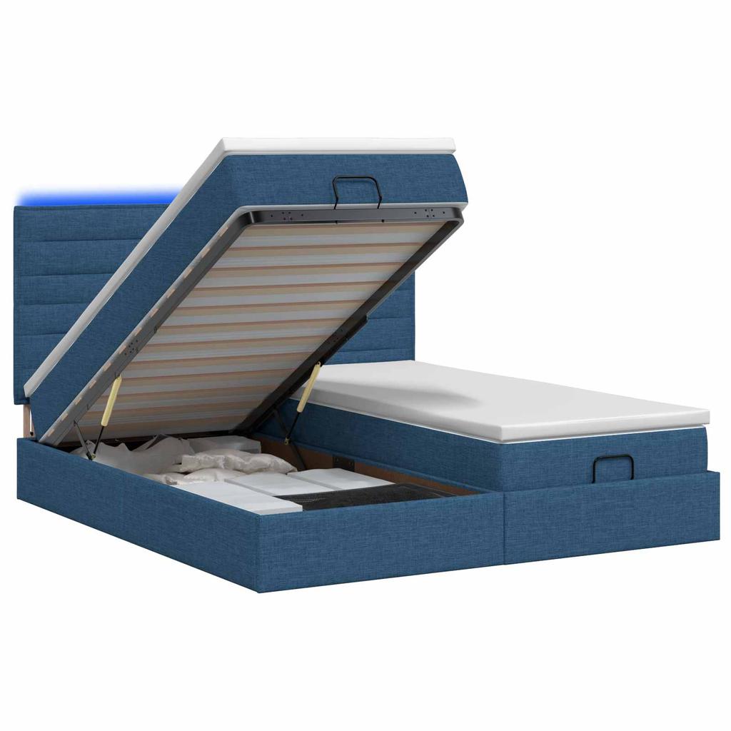 Ottoman Bed with Mattress and LED Blue 180 x 200 cm Fabric