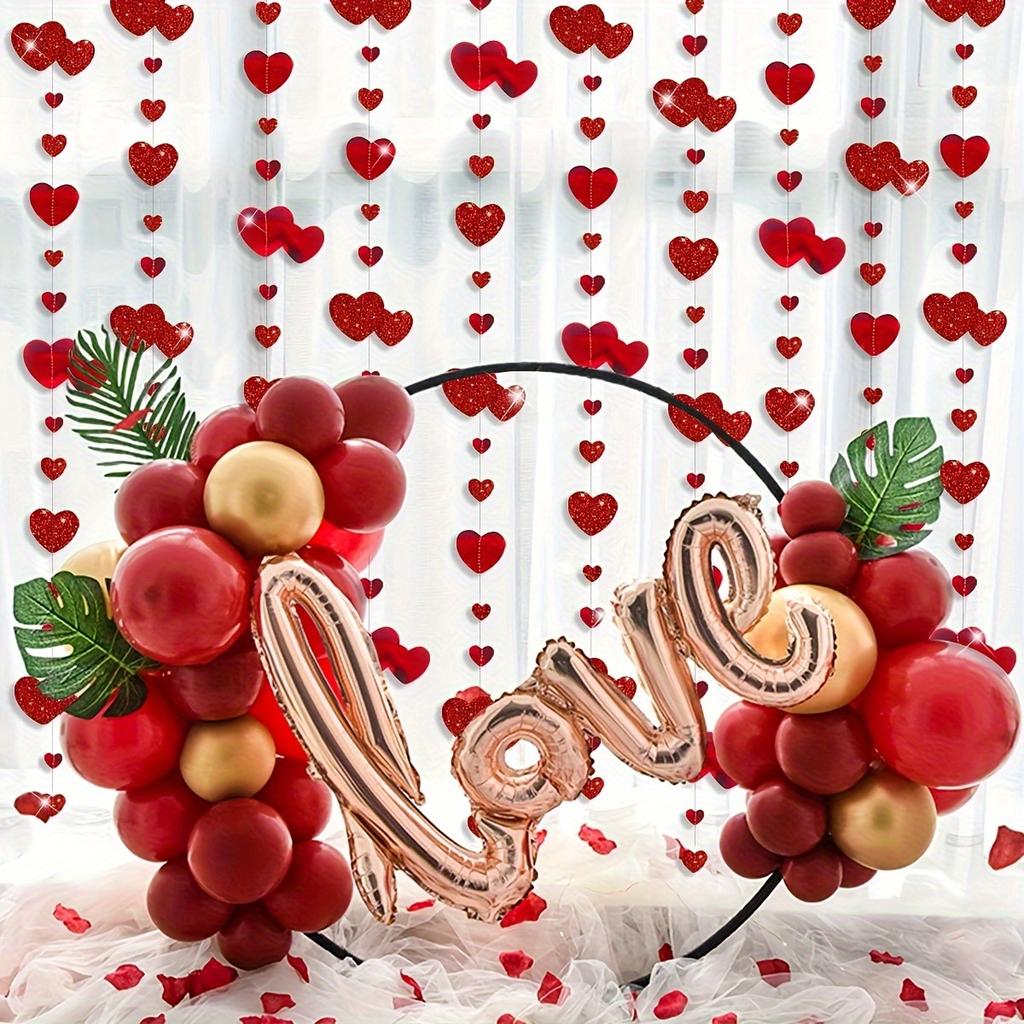 4M Glitter Red Wedding Decoratio Heart Banner Garlands Hanging Streamers for Anniversary Engagement Bridal Shower Birthday Party