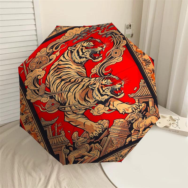 

1PC Tiger Chinese Umbrella-8-Rib Reinforced Portable Folding Travel Suitable for All Seasons Outdoor Daily Use Is an Ideal Choice -K0421