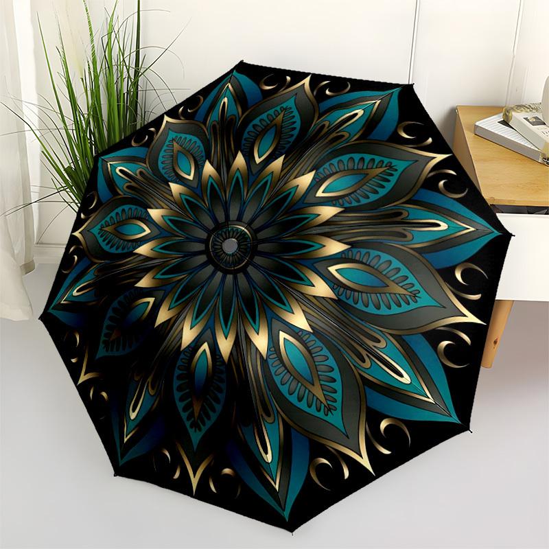 

1pc Mandala Artwork Automatic Umbrella - Stylish, Durable, with 8-Rib Manual Open Design, Elegant Black Handleyy250920214