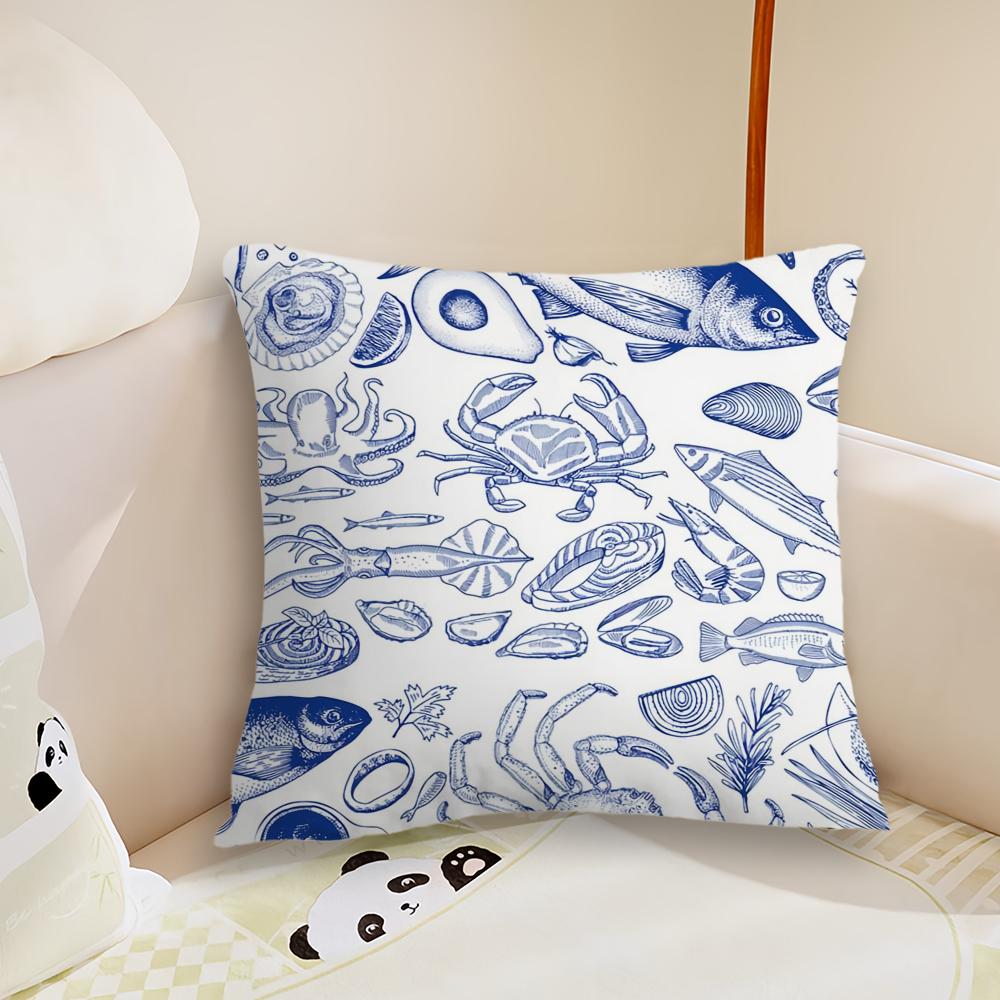Art Sea Life Blue cushion cover Sofa Living Room Bedroom Headboard Backrest Cushion Square Cushion Nap Time Pillow Case