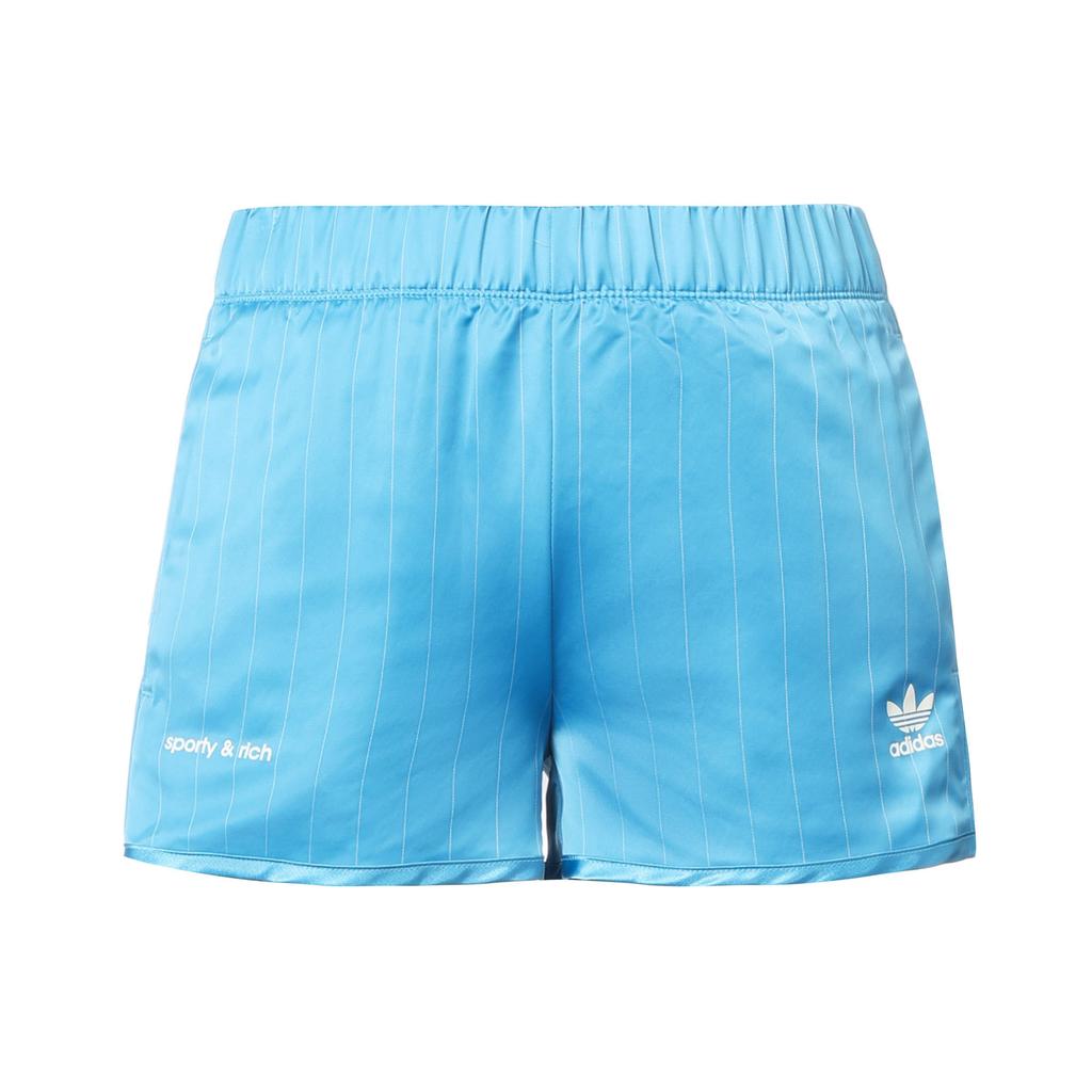 Adidas Originals, Sporty & Rich Adidas Trefoil X Sporty & Rich SS23 Logo Stripe Casual Sport Shorts Women Bottoms Blue IN5252