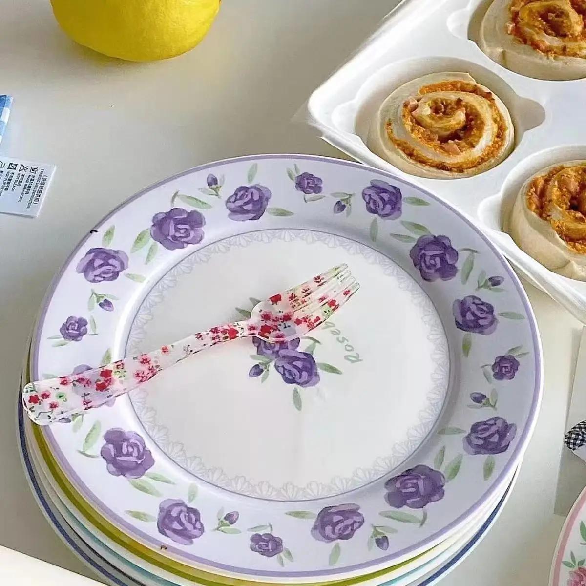 

Тарелка с тюльпаном Ins Wind Retro Flower Bear Cherry Smiling Face Завтрак Керамическая десертная тарелка Western Food Тарелка Милая девушка Чистый красный