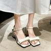Woman Chunky Heels Sandals 2025 Summer Bow Slingbacks Pumps Female Sexy Square Toe Thin High Heels Wedding Party Shoes