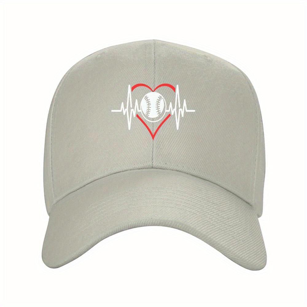 Baseball Heartbeat EKG Lifeline Black Baseball Cap Polyester Adjustable Sporty Hat for Adults