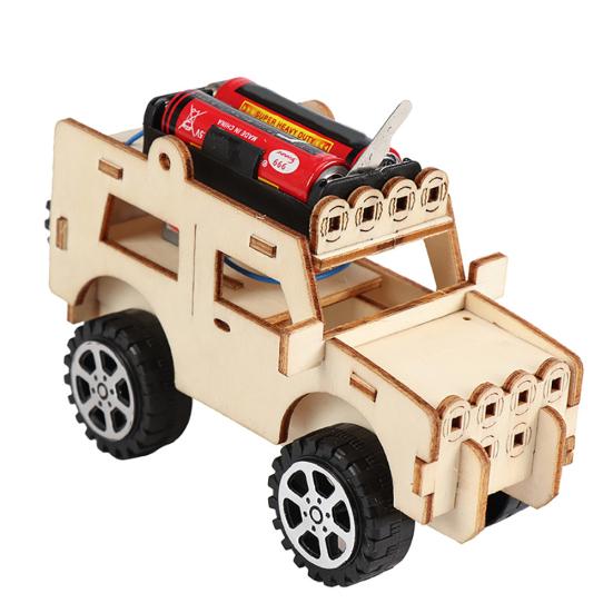 DIY Wooden Electric Car Assembled Scientific Experiment Kids Education Toy