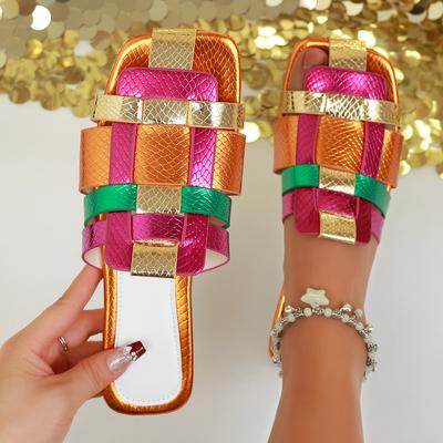 Fashion Women Slippers New Colorful Woven Flat Sandals Summer Flats Sandals Fashion Casual Beach Slippers Slides Women Zapatos De Mujer