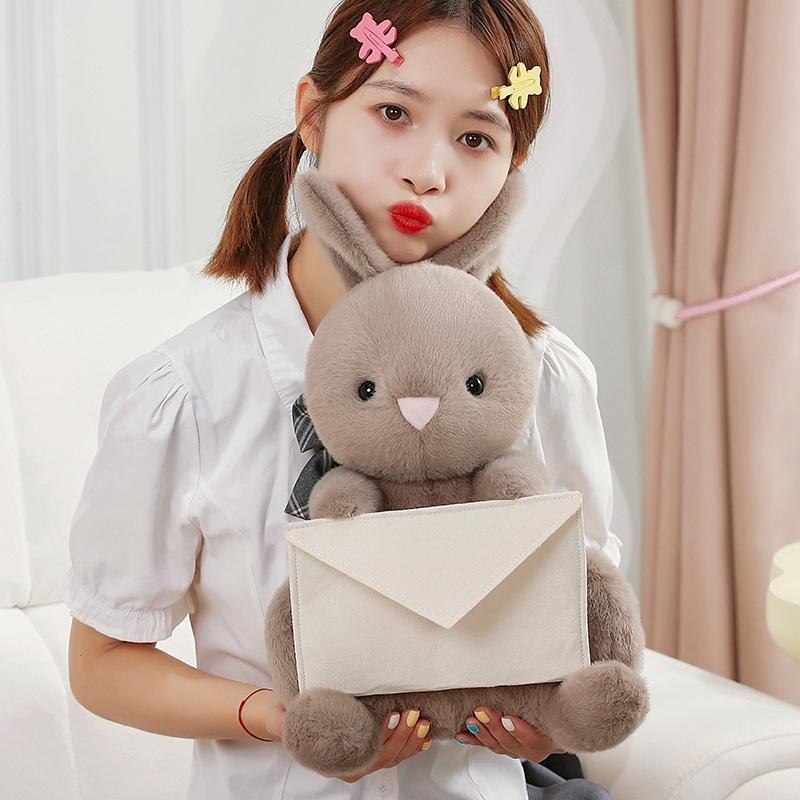 Neue Kreative Sitzende Umschlag Hase Plüschtiere Flauschige Häschen Puppe Liebliches Geschenk zum Einlegen einer Karte Lustige Spielsachen für Freunde Familie