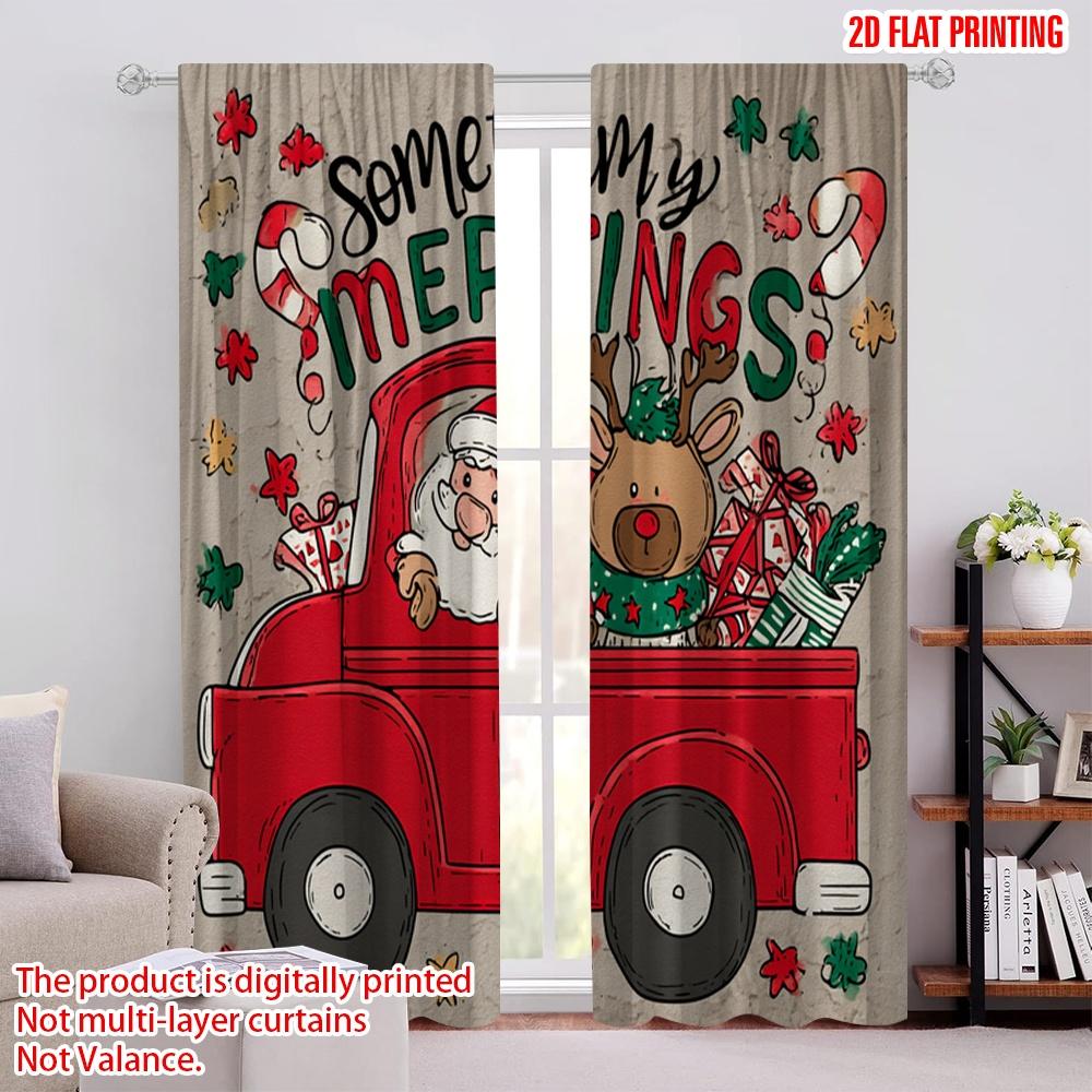 

2pcs,2D plane printing Print Curtains Santa Claus & Elk Car Versatile 100% Polyester (without rod) Festive Use for Living Room, 52.50 × 116.00 cm 2 pcs