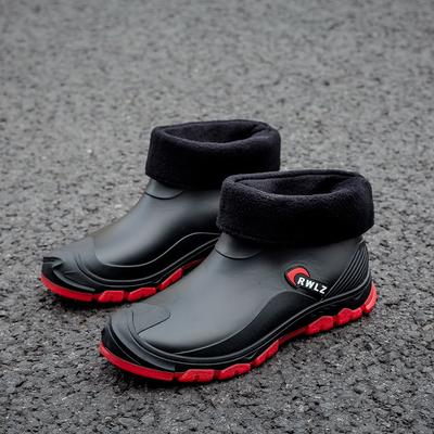 Winter Fur Rain Boots Men Fashionable All Season Non Slip Waterproof Rubber Shoes Fishing Work Car Wear Water Boots