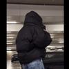 Womens Winter Cotton Puffer Jacket Zip-Up Hooded Thick Warm Streetwear Coat Black With Rhinestones