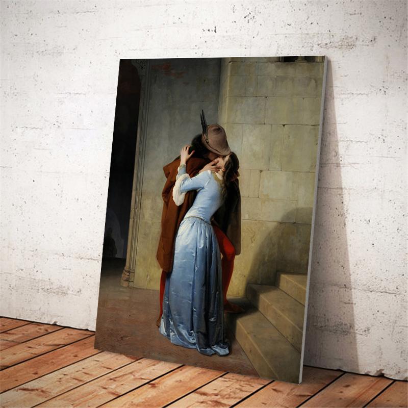 Italy Francesco Hayez Kiss-Il Bacio Canvas Painting Posters and Prints Wall Art Picture for Living Room Decor Cuadros