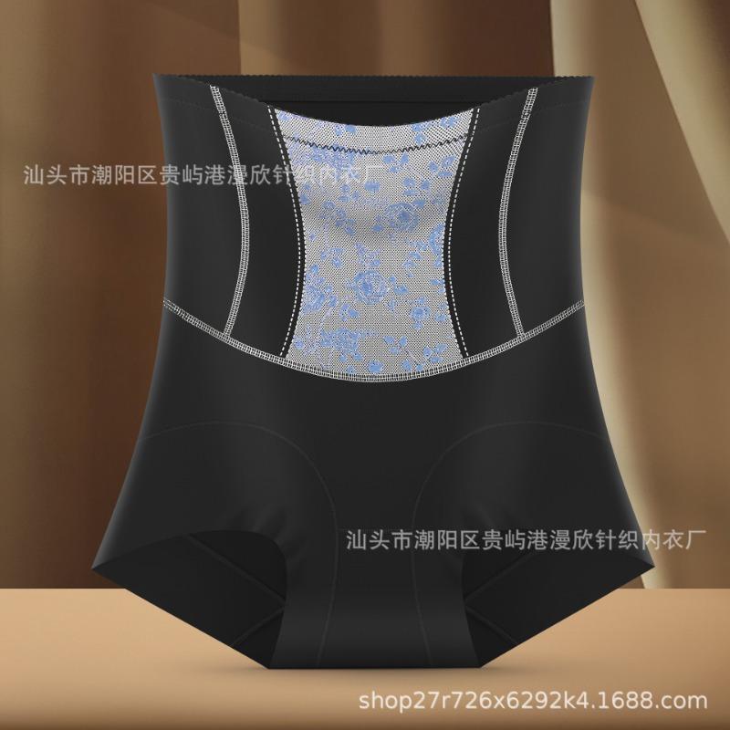 Women High Waist Mesh Floral Tummy Control Breathable Seamless Butt Lifting Slim Body Shaping Briefs M чёрный