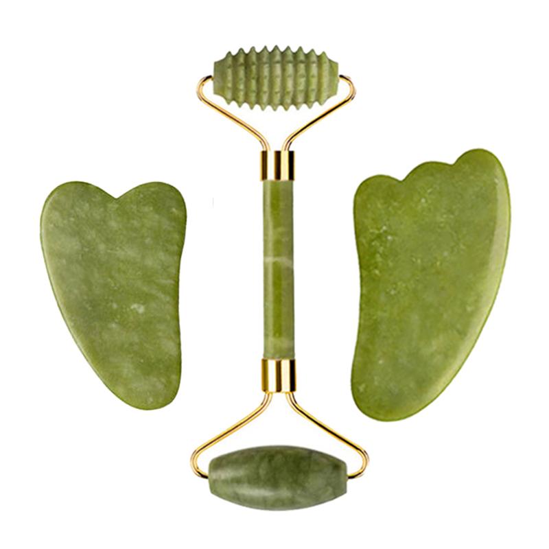 3pcs Natural Xiuyu Jade Roller Gua Sha Set Natural Stone Guasha Board Body Massage Facial Scraping Skin Care Tools