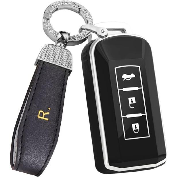 

ontto Fit for Mitsubishi Key Fob Cover with Keychain for Outlander Key Case for Outlander Eclipse Cross TPU Remote Key Protector Anti-Scratched R-keychian чёрный