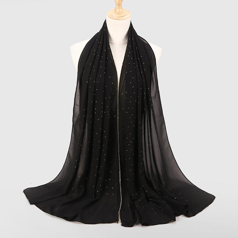 

Платок для головы из жемчужного шифона с бриллиантами на весну и лето, длинный женский головной убор, шарф 70*180CM