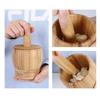 Splash-proof Manual Spice Crusher Premium Bamboo Garlic Masher Grinding Bowl with Lid  Home Kitchen