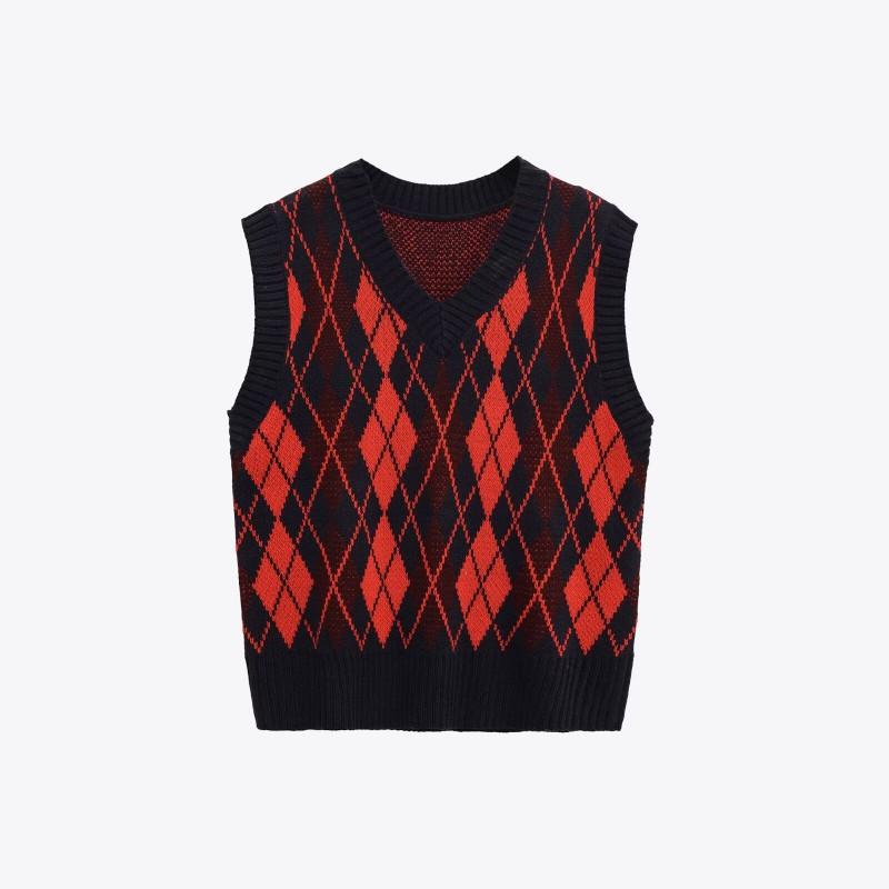 ZA Damen Grobstrick West Design Street Style V-Ausschnitt Ärmelloses Oberteil