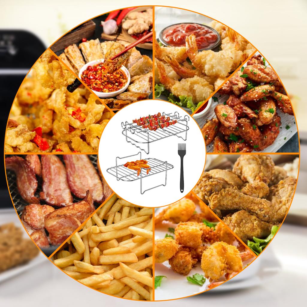 Stainless Steel Air Fryer Rack Steaming Racks Barbecue Sticks Air Fryer Tools Baking Bread Holder BBQ Gril Cooker Accessories