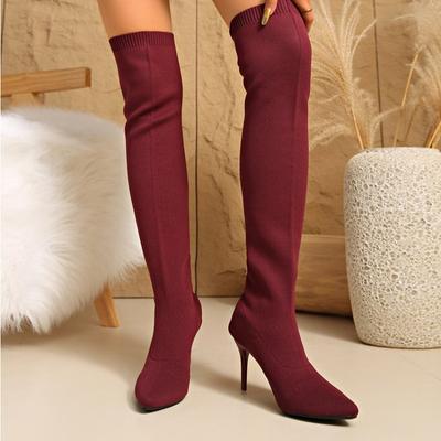 Mode Spitzschuh Stiletto Stretch Skinny Stiefel Hohe Absätze Damen 2025 Neu Übergröße Hoch Über Kniehohe Stiefel