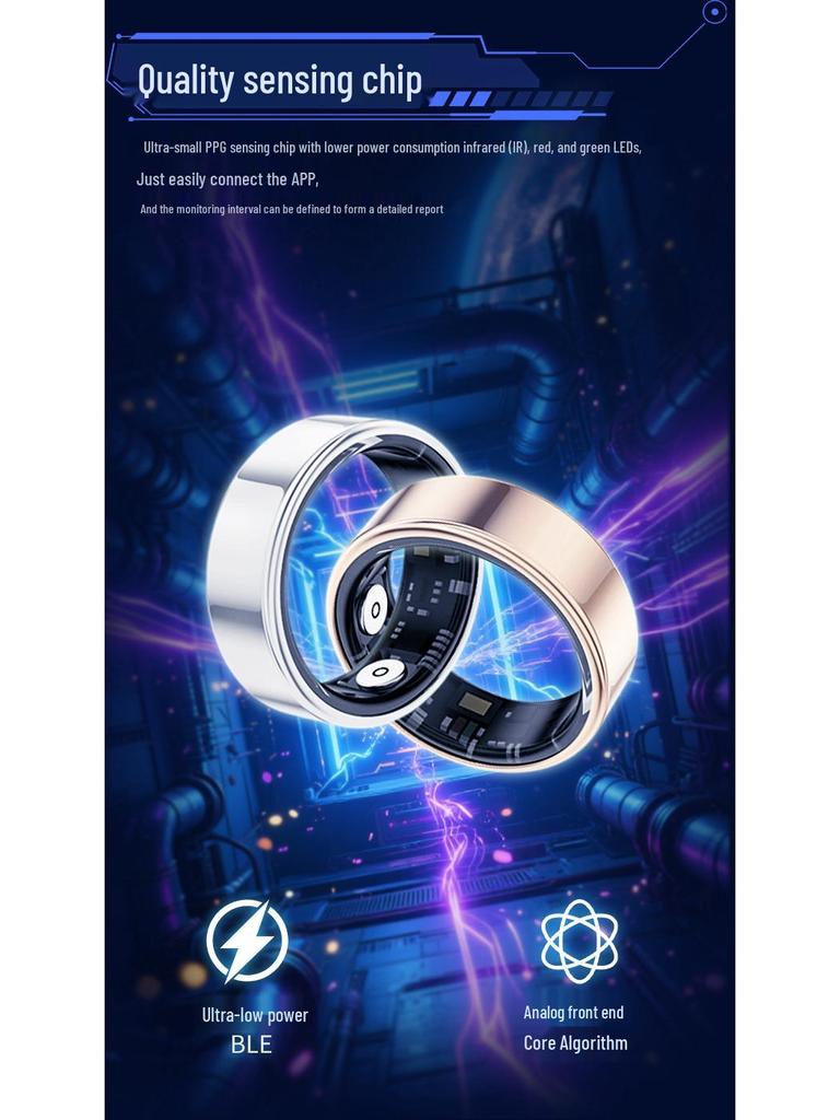 Smart Black Ring: Heart Rate, Blood Oxygen, Sleep Tracker, Bluetooth, Waterproof, Unisex, Touch Interface