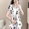 Fashion Suit Women's Western Style White Irregular Pattern Printed Suit Shorts Summer Two-piece Set