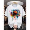 Men's Summer 100% Cotton T Shirt with Basketball Print Short Sleeved Top Suitable for Basketball Enthusiasts and Daily Wear