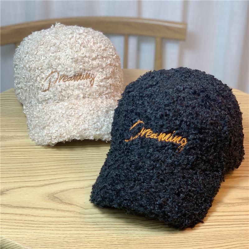 Baseballkappe für Damen Teddy Lammwolle Warm Winter Ins Vielseitig Trendige Mütze Samt Schirmmütze Zeigt Gesicht Kleiner Ins Stil