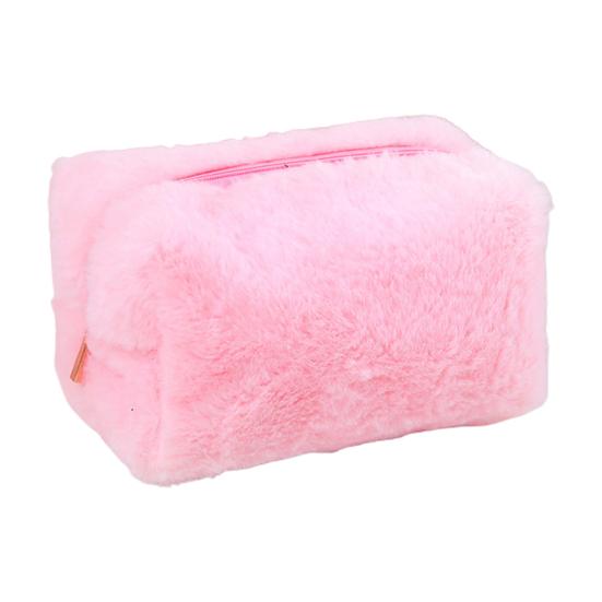 Cosmetic Bag Large Capacity Portable Soft Fuzzy Plush Solid Color Travel Toiletry Makeup Case Travelling Use
