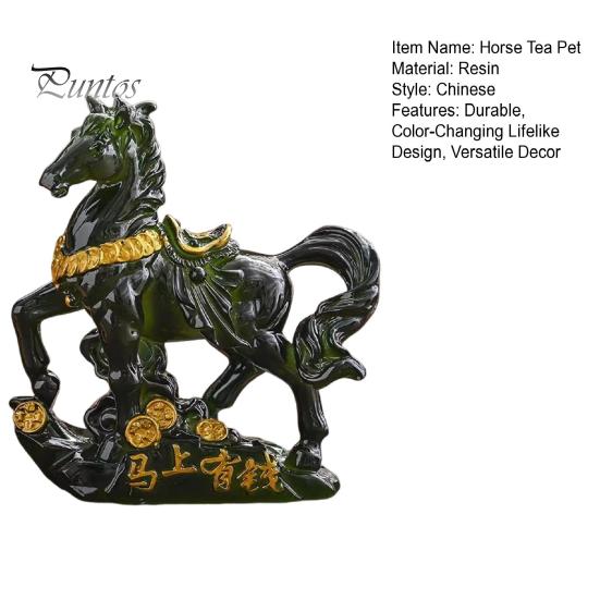 Horse Tea Pet Sculpture Resin Color-Changing Horse Ornament High Temperatures Money Symbol Base Home Decor for Tea Ceremony Wealth Display