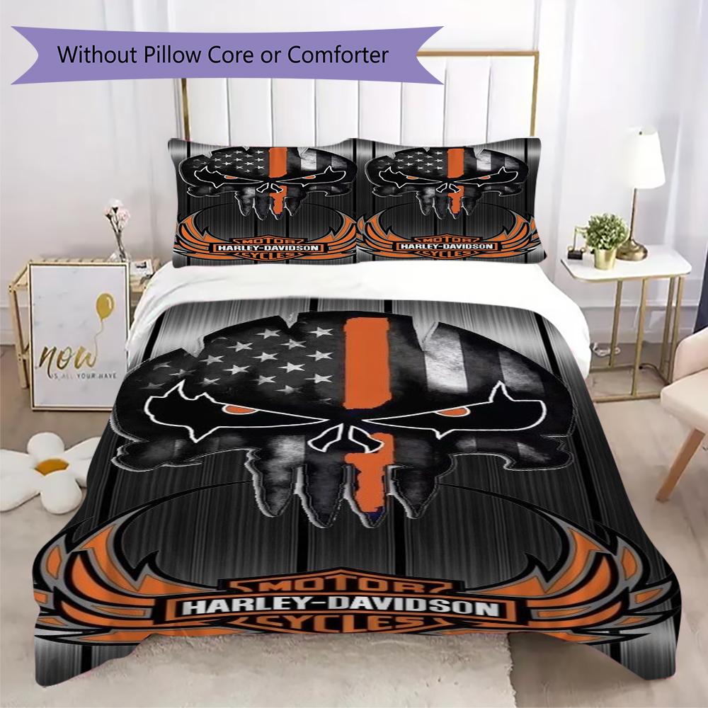 Chrome Skull Harleydavidson Biker Bedding 1 Duvet Cover 2 Pillowcase Without Core Without Core Christmas Birthday Gift