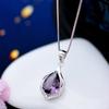 925 Silberplattierte Halskette für Damen mit synthetischem Amethyst-Anhänger Elegante Schlüsselbein-Ketten-Schmuckstücke