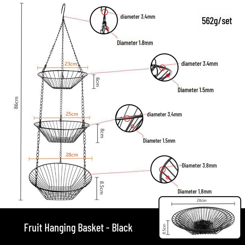 3-Tier Folding Aluminum Fruit Hanging Basket