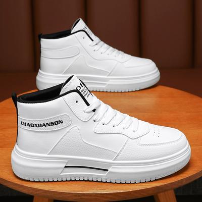 2024Spring Men's Shoes New High-top Shoes Men's Students Korean-style All-match White Shoes Thick-soled Sports Casual Sneakers