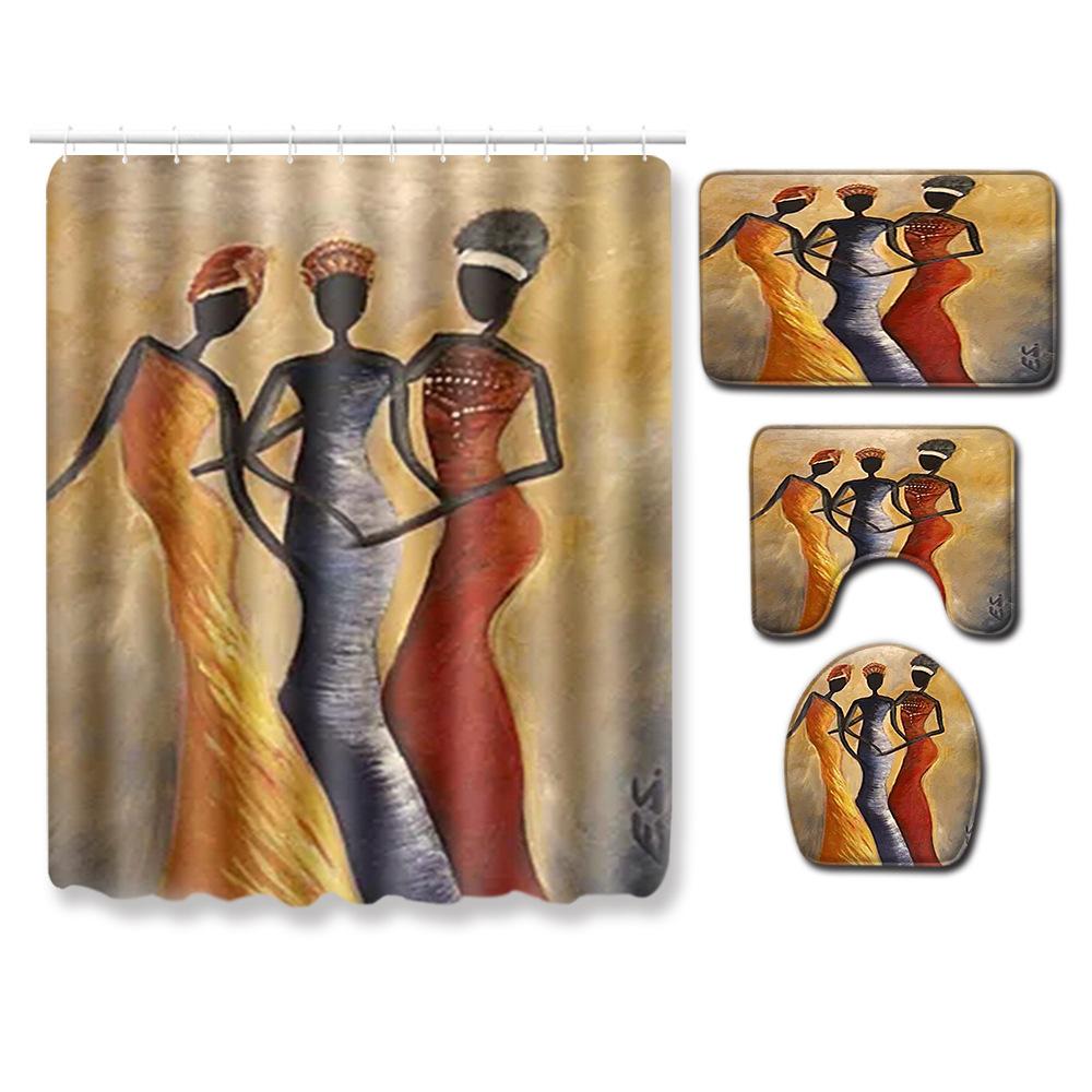 African American Women'S Bathroom Four-Piece Combination Set Household Door Mat Absorbent Non-Slip Floor Mat Carpet