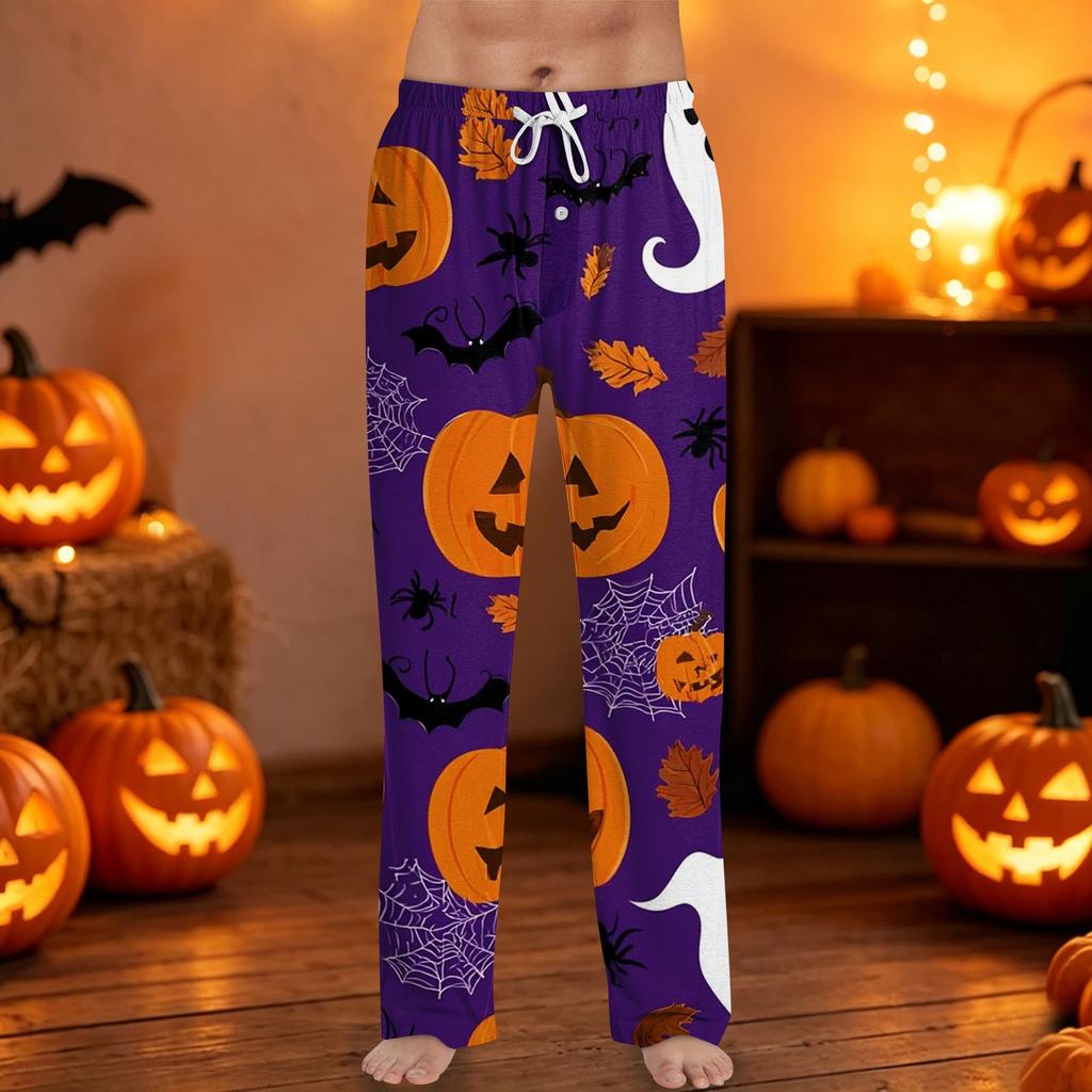 Men's Halloween Print Drawstring Lounge Pants Casual Sleepwear Bottoms Relaxed Fit Lightweight Fabric Comfortable Waistband