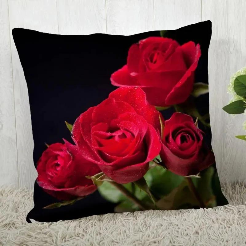 Red Rose Pattern throw pillow cover with short plush print living room sofa decoration cushion cover pillow covers decorative