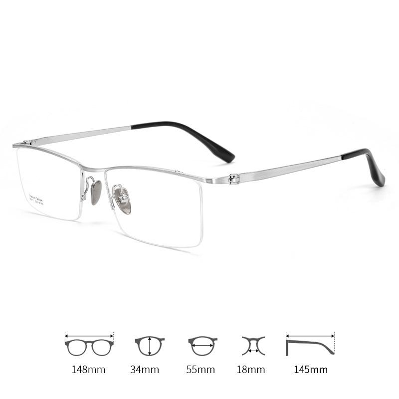 Professional Pure Titanium Semi-Rimless Men's Glasses Frame Ultralight Business Prescription Eyewear for Executive Office Work