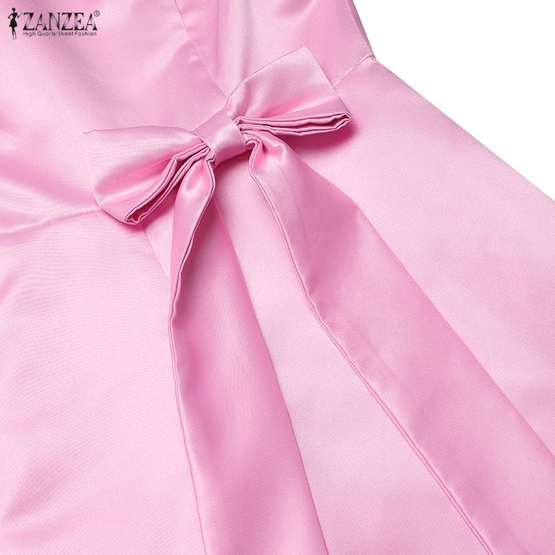 ZANZEA Women Casual Round Neck Summer Short Sleeve A-Line Dress
