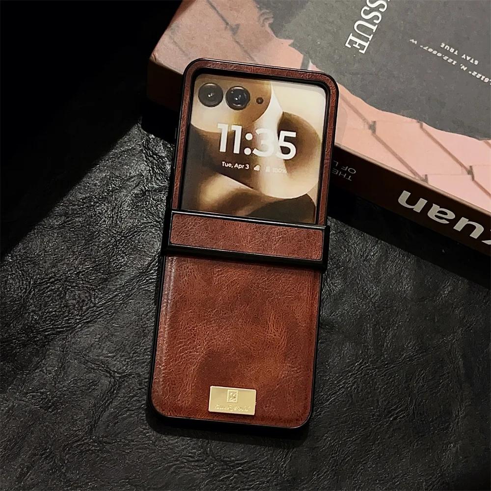 

Z Flip7 Retro Leather Hard Shell Phone Case for Samsung Galaxy Z Flip 7 fe 6 5 4 3 Flip6 Flip5 with Hinge Protective Cover Galaxy Z Flip7 кавовий