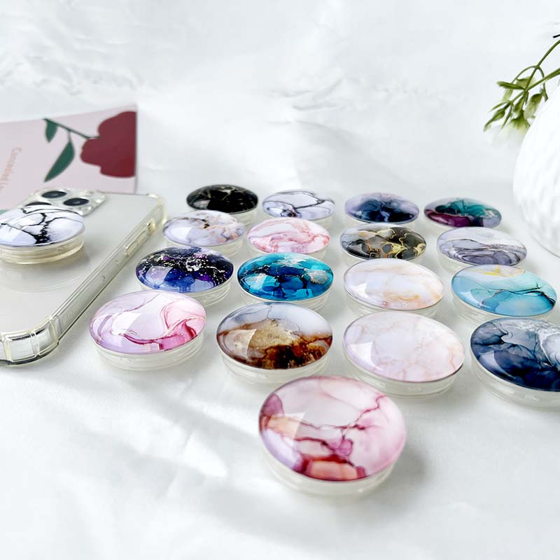 Marble Pattern Crystal Glass Phone Holder Foldable mobile phone Socket Crystal Glass phone grips 5