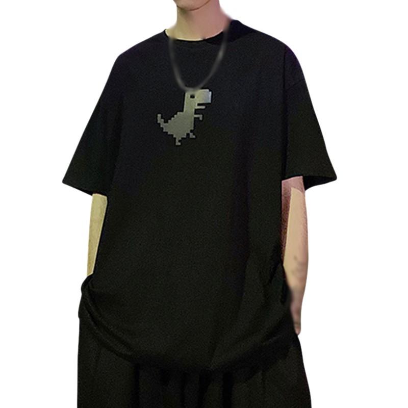 

Летняя одежда для пар, футболка с короткими рукавами и светоотражающим принтом динозавра, свободная студенческая женская одежда S