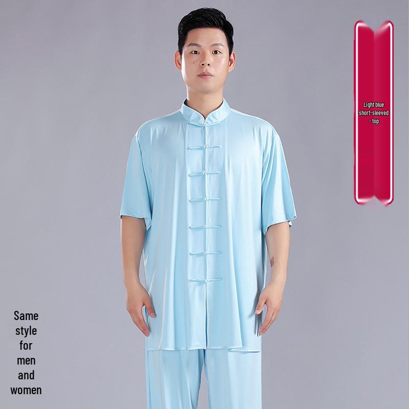 Summer Milk Silk Tai Chi Short Sleeve Top for Men and Women - Perfect for Practice, Performance, and Morning Exercise