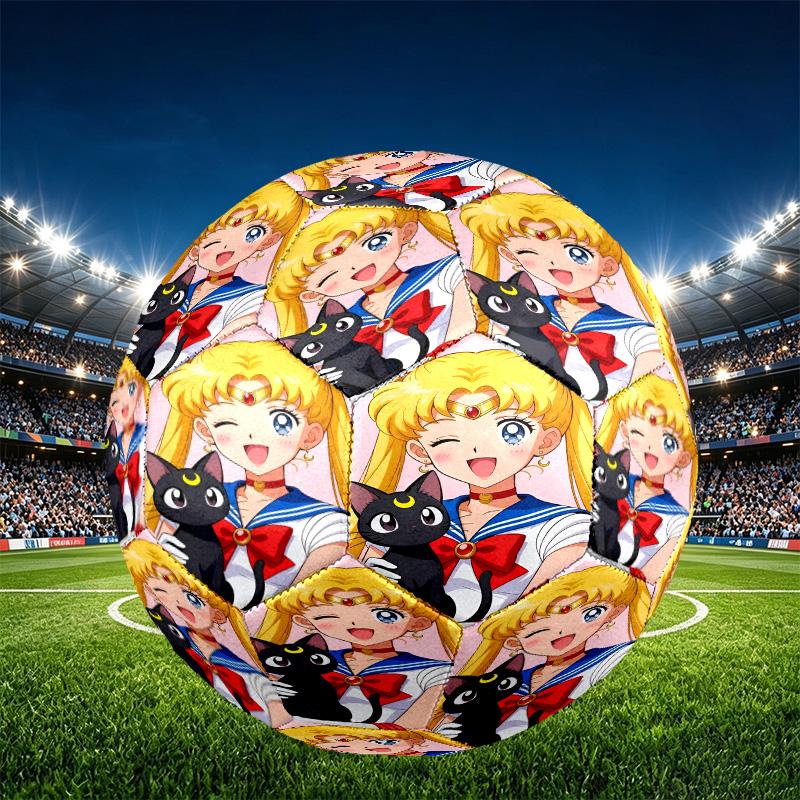 Sailor Moon Print Size 5 Soccer Ball, PU Wear Resistant Football for Match Training and Daily Practice, Birthday Gift for Soccer Fans