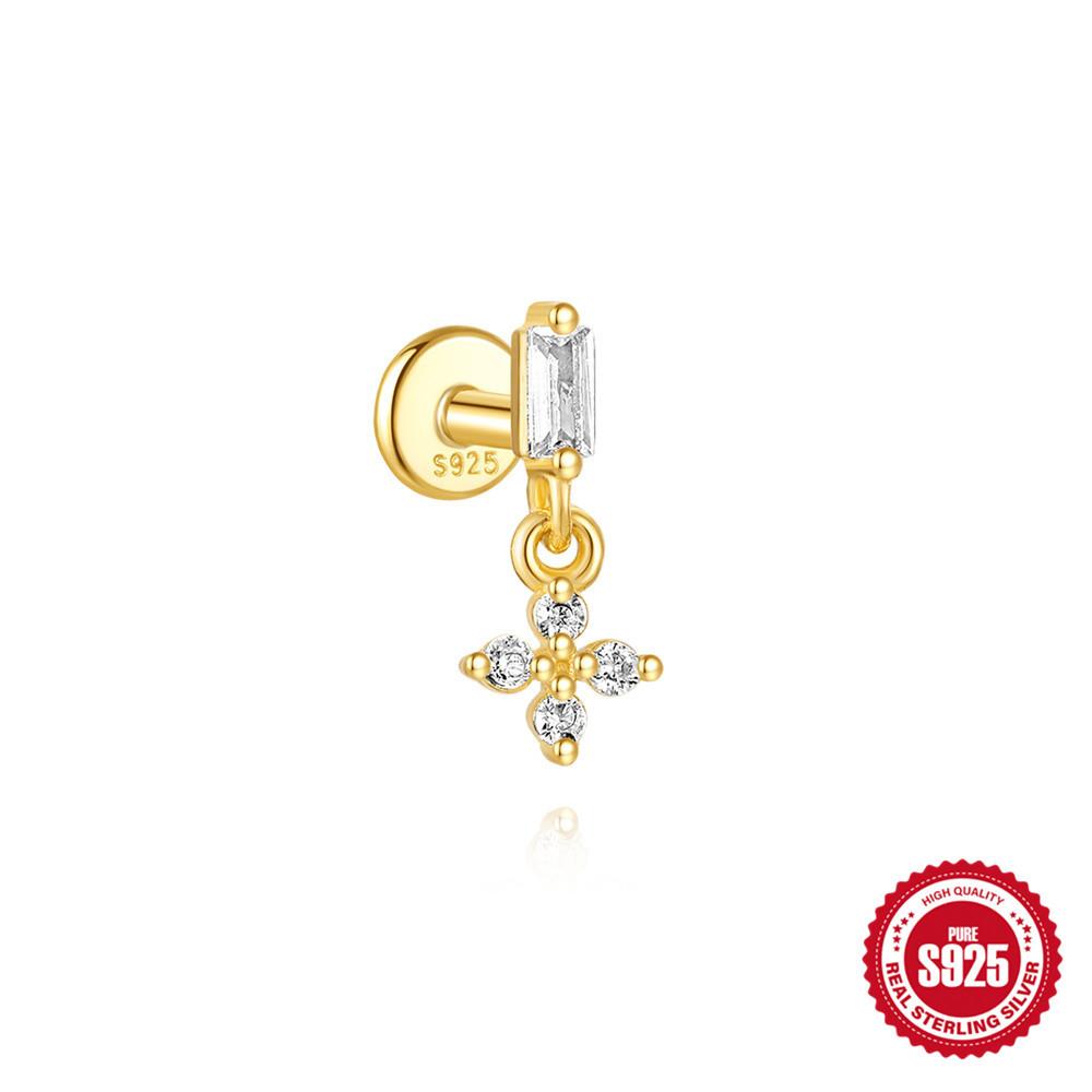 Décoration Trémelle S925 Boucles d'oreilles à tige piercing à fond plat en argent sterling simple tempérament pour femmes avec petits zircons Boucles d'oreilles tempérament pendant