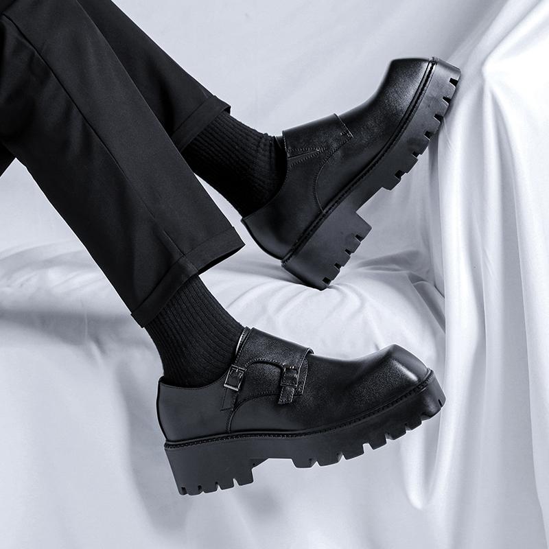 Fashion Hot selling Black men's thick soled leather shoes Luxury designer style DRESS business party Fashion adult casual trendy shoes