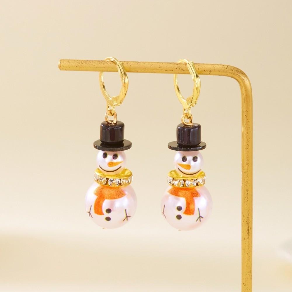 Rhinestone Snowman Earrings Snowflake Xmas Dangle Earrings Exquisite Christmas Earrings  Holiday