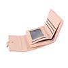 Women Short PU Wallet Multi Slots Stylish 3 Folding Wallet with Hardware Buckle for Photo Cards